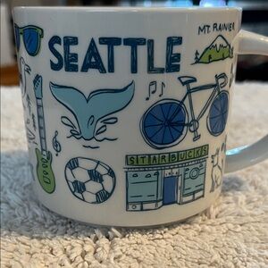Starbucks Seattle Mug with Blue and Green Graphics